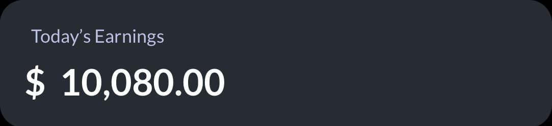 Platform dashboard showing today's earnings of $10,080.00